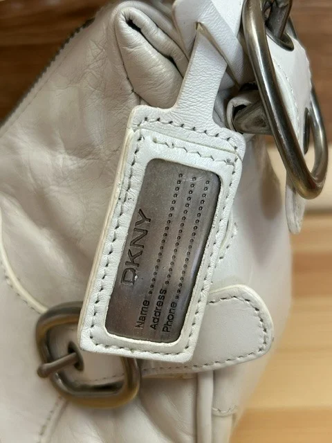 DKNY white leather east-west shape shoulder bag view 3