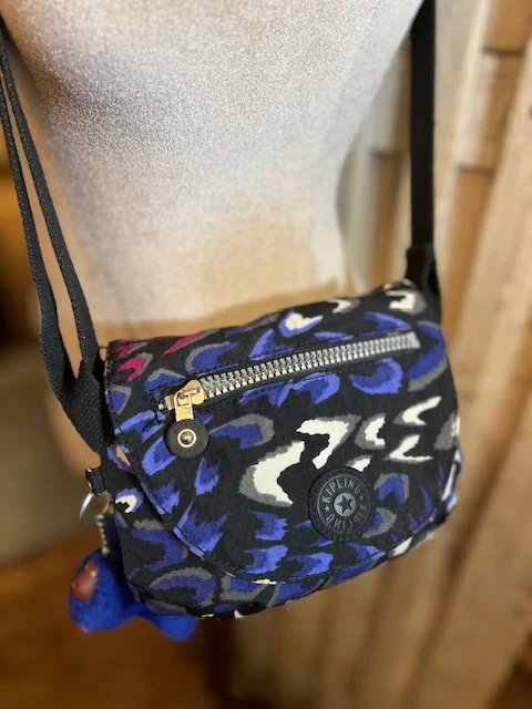 Small KIPLING blue leopard print across body shoulder bag view 3