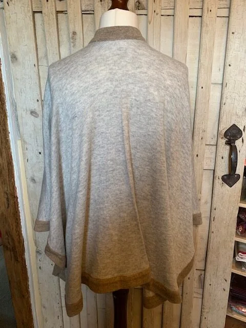 Plain knit cashmere wool blend grey & biscuit cape wrap by Pashmina Love. view 4