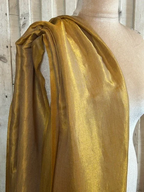 Old gold wool & silk traditional Zari shimmer pashmina shawl by Pashmina Love view 4