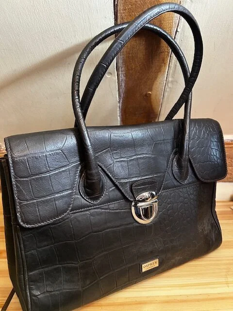 Lge OSPREY dark brown croc finish leather work day shoulder bag