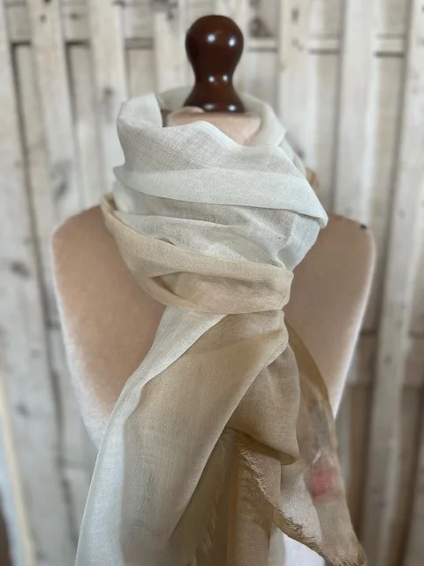 Beige cream ombre fine wool lightweight pashmina shawl by Pashmina Love view 4