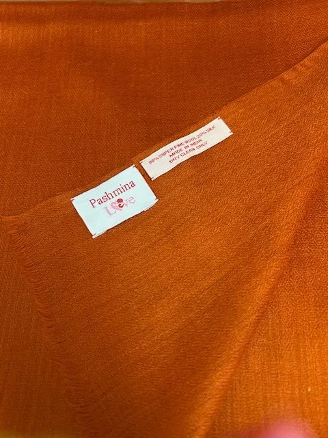 Rust Red lightweight wool & silk pashmina shawl by Pashmina Love view 4