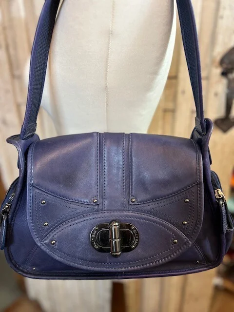 Indigo purple BILLY BAG quality leather satchel saddle wide strap shoulder bag view 2