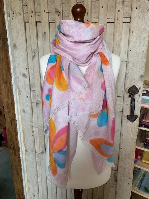 100% cotton handprinted floral pattern pale pink multi pashmina by Pashmina Love