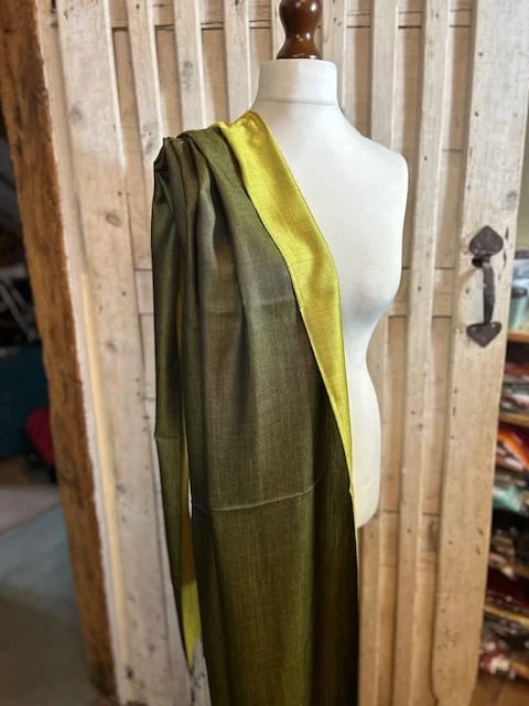 Olive lime fine quality pure silk reversible pashmina by Pashmina Love view 3