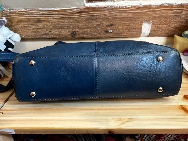 EDINA RONAY petrol blue leather satchel saddle shoulder bag view 8