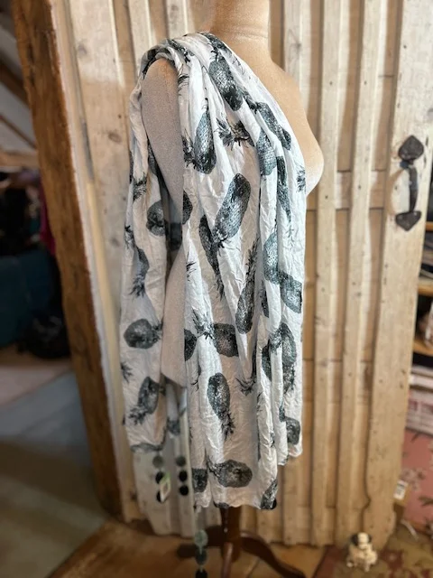 LISA ANGEL 'best friend' pineapple print scarf with pompoms BNWT view 5