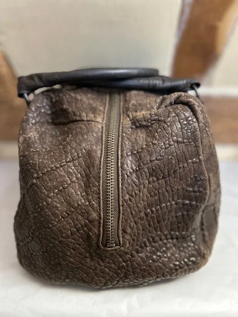 ALL SAINTS chocolate brown aged distressed leather holdall style handbag view 5