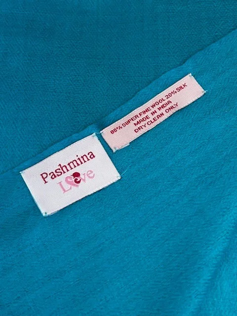 Teal lightweight wool & silk pashmina shawl by Pashmina Love view 4