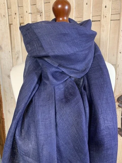 Pure fine navy blue linen pashmina by Pashmina Love