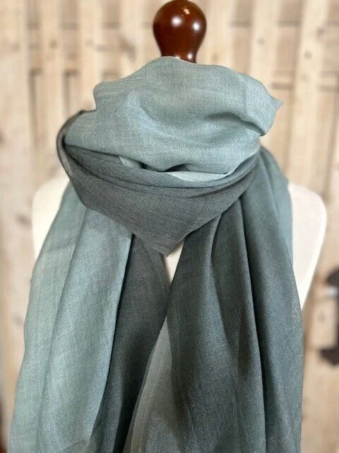 Superfine lightweight cadet grey ombre pure wool pashmina by Pashmina Love. view 2