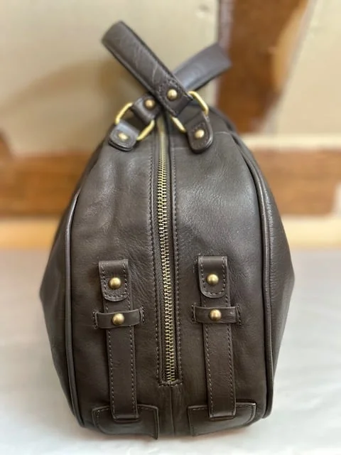 Lge EDINA RONAY mole taupe mink leather holdall bowling grab bag view 3