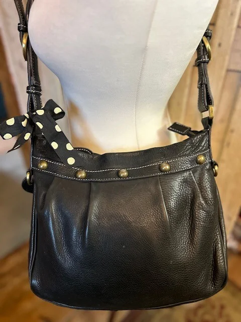 BLONDIE MANIA black premium soft grained leather slouch hobo saddle shoulder bag