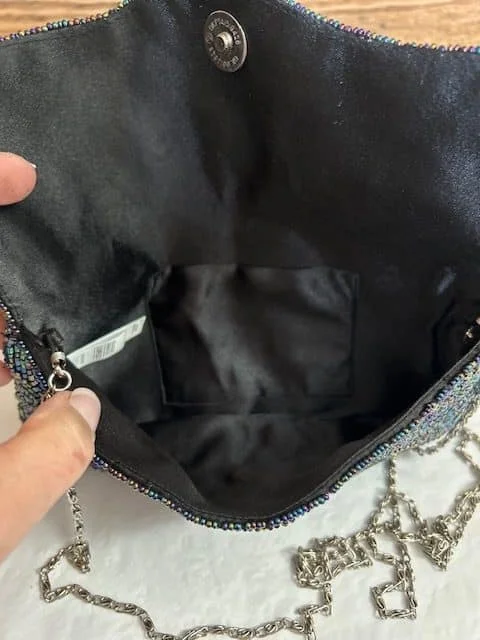 Petrol Aurora Borealis beaded wristlet evening wedding clutch bag purse view 7