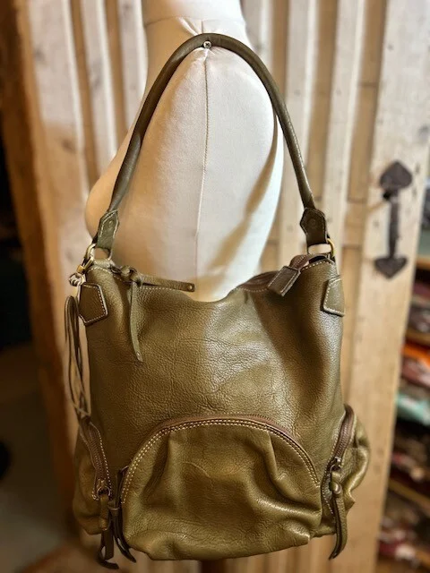 Large BLONDIE MANIA olive khaki rustic leather slouch sac boho hobo shoulder bag view 8