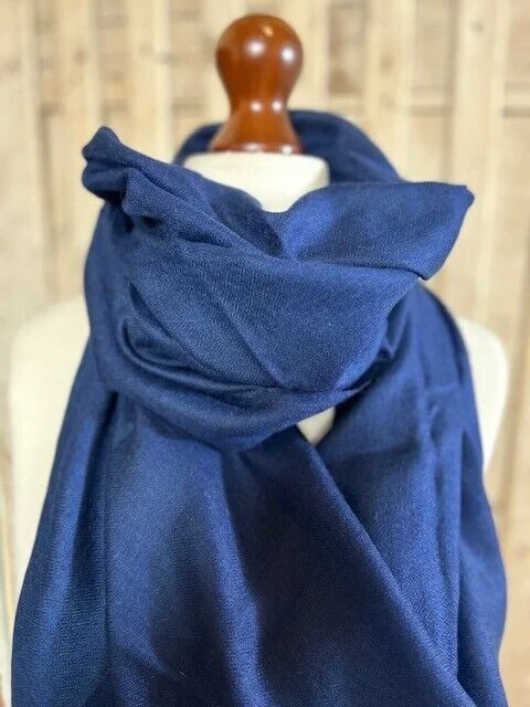 Superior pure pashmina navy blue fine quality lightweight shawl by Pashmina Love view 4