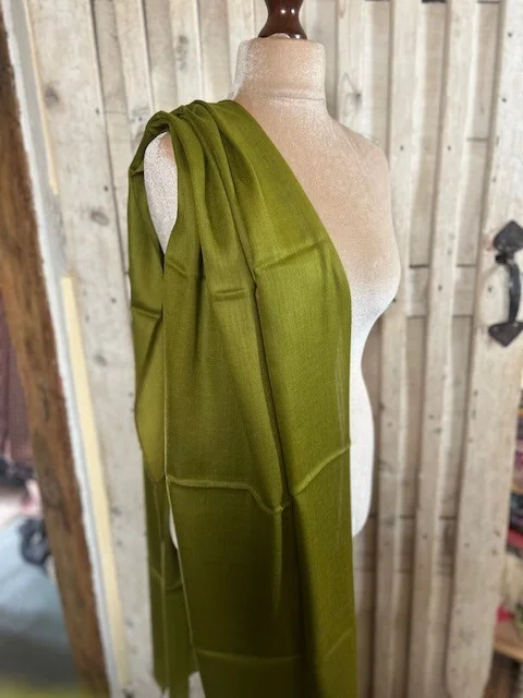 Moss green lightweight wool & silk pashmina shawl by Pashmina Love view 3