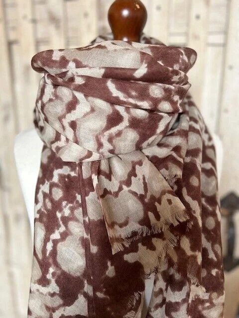 XL mocha tie dye superfine lux merino wool pashmina by Pashmina Love.