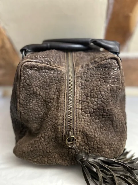 ALL SAINTS chocolate brown aged distressed leather holdall style handbag view 6