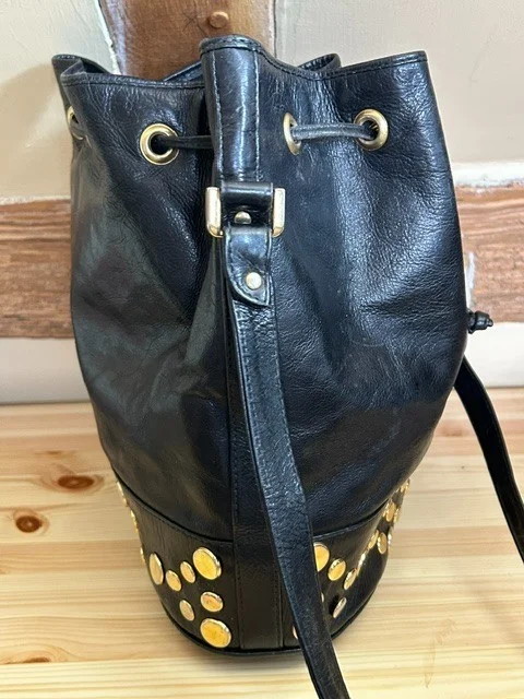 RUSSELL & BROMLEY black studded leather bucket slouch duffle xb shoulder bag view 4