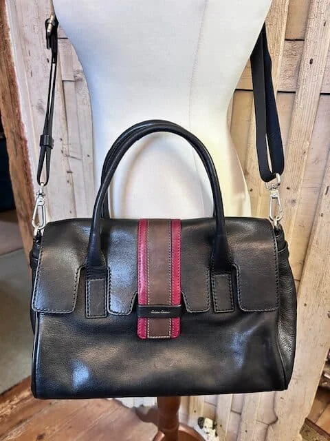 Fab GIANNI CONTI black red & brown leather satchel messenger shoulder bag view 2