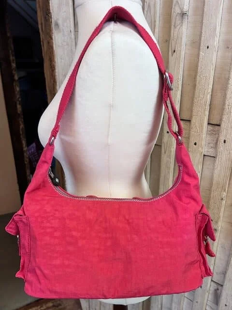 Kipling pink slouch hobo adjustable strap multi pocket shoulder bag Ilse monkey view 3