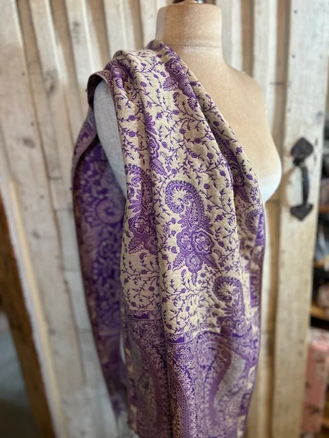 Traditional Indian purple paisley pashmina shawl view 4