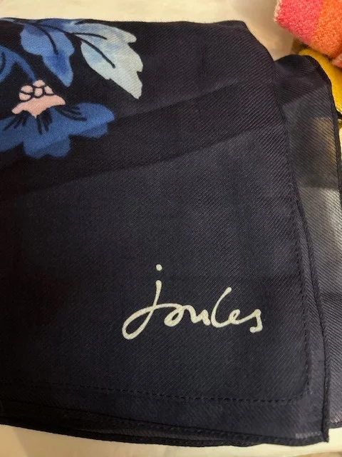 JOULES navy blue floral print pashmina scarf. view 5