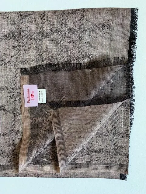 100% cotton jacquard grey/pink blush geometric pattern pashmina by Pashmina Love view 4
