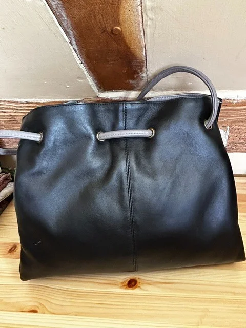 GIGI black & grey buttery soft leather two strap shoulder bag view 8