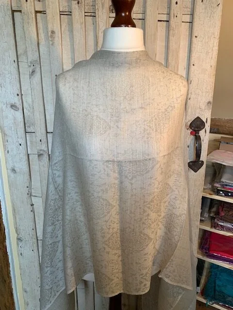 Luxury taupe lace print cashmere/wool pashmina by Pashmina Love view 2