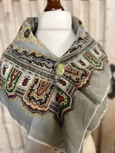 Stunning silver grey multi print vintage silk feel square scarf view 5