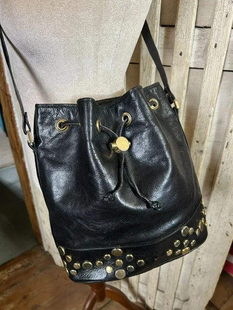 RUSSELL & BROMLEY black studded leather bucket slouch duffle xb shoulder bag view 2