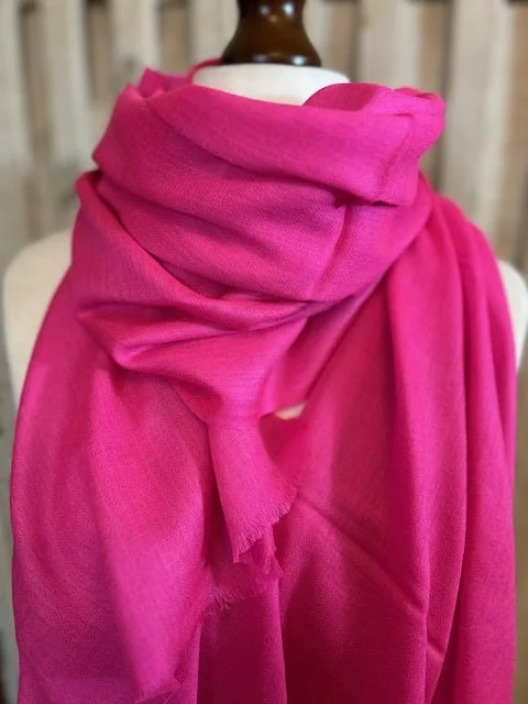 Hot pink fine lightweight merino wool & silk pashmina by Pashmina Love view 2
