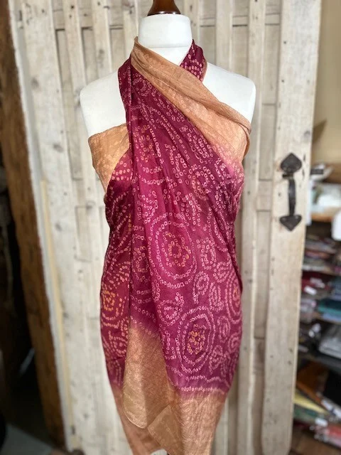 Pure silk plum/gold printed sarong/pario by Pashmina Love view 2