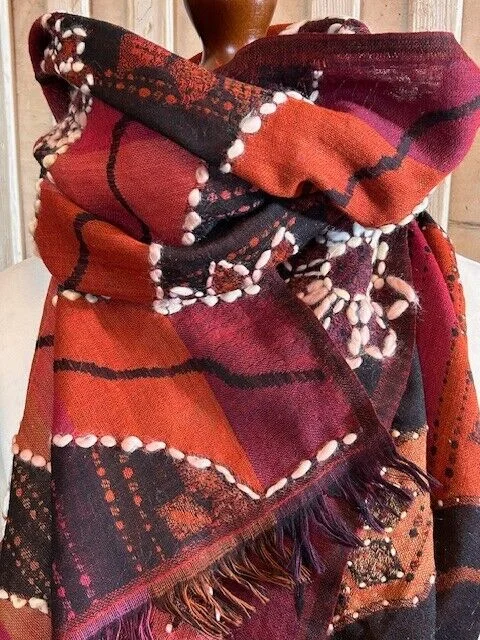 Luxury boiled wool rust floral embroidered print pashmina by Pashmina Love.