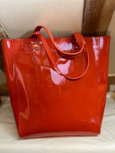 XL Edina Ronay orange real patent leather unlined tote shopper bag BNWT view 4
