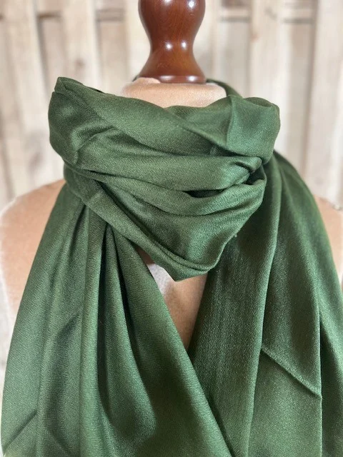 Fresh Olive lightweight wool & silk pashmina shawl by Pashmina Love view 2