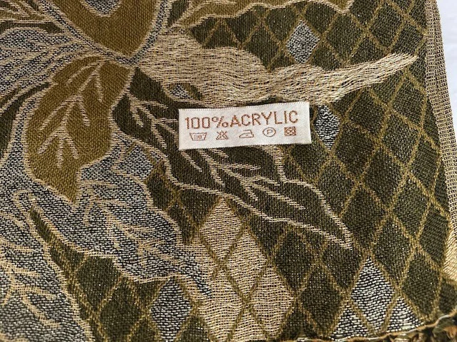 Olive khaki floral check reversible pashmina scarf with gold shimmer thread view 5