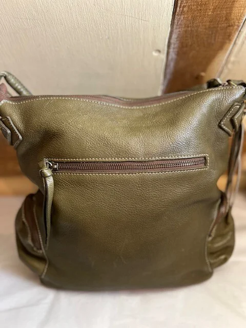 Large BLONDIE MANIA olive khaki rustic leather slouch sac boho hobo shoulder bag view 6