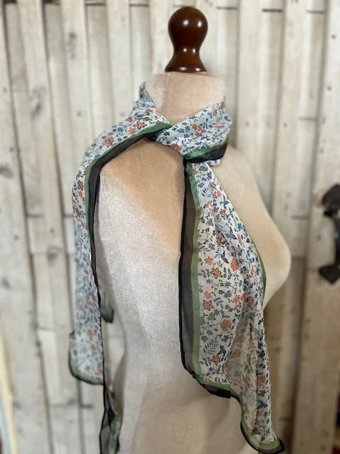 Very fine beautiful delicate floral pure silk long pointed end scarf view 5