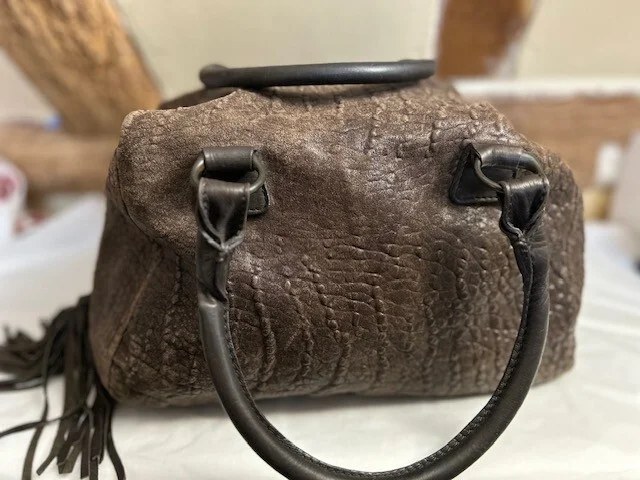 ALL SAINTS chocolate brown aged distressed leather holdall style handbag
