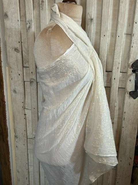 MASTI neutral cream & gold thread shimmer sarong wrap scarf shawl view 6