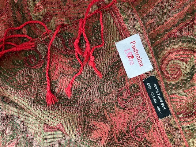 Rust silk paisley Jamawar reversible pashmina by Pashmina Love view 4