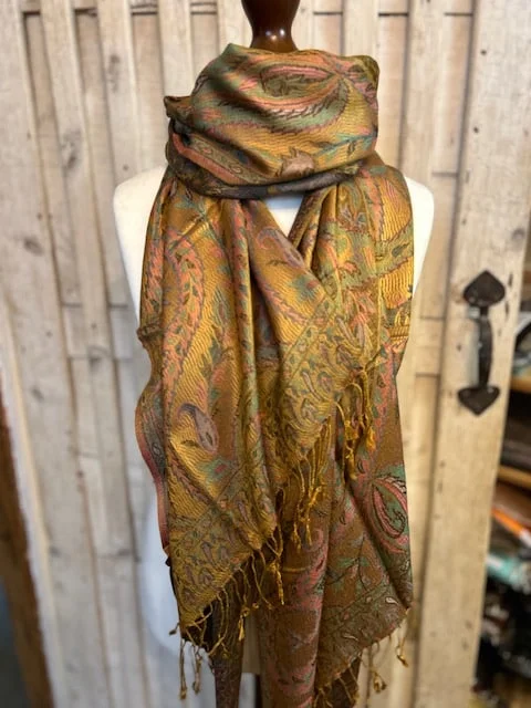 Amber silk paisley Jamawar reversible pashmina by Pashmina Love view 2