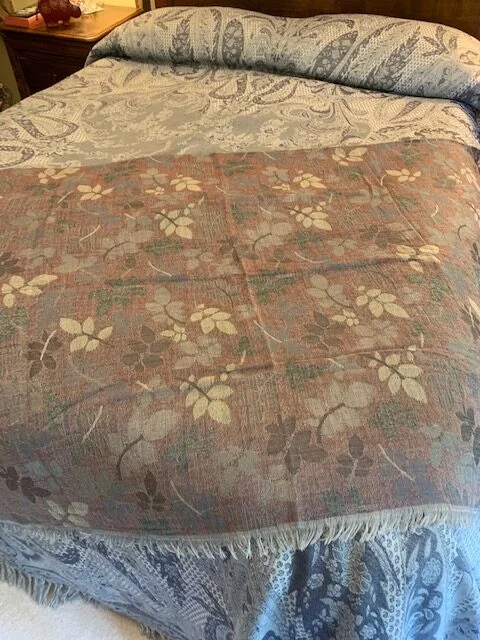 Blanket throw boiled wool grey leaf reversible by Pashmina Love