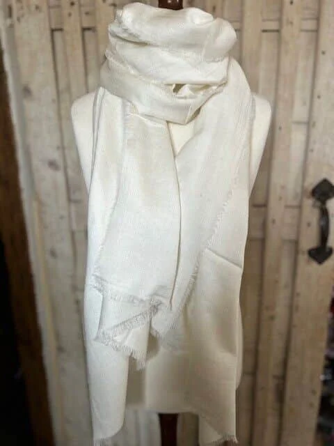 Bone 4 side fringe fine merino & cashmere pashmina by Pashmina Love.