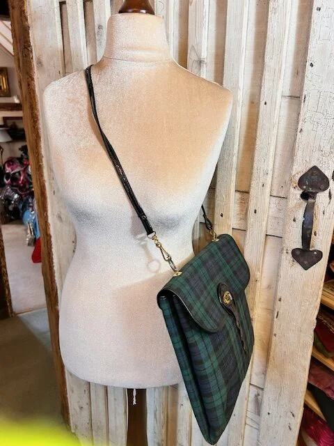 True vintage plaid check blue & green satchel shoulder bag view 4