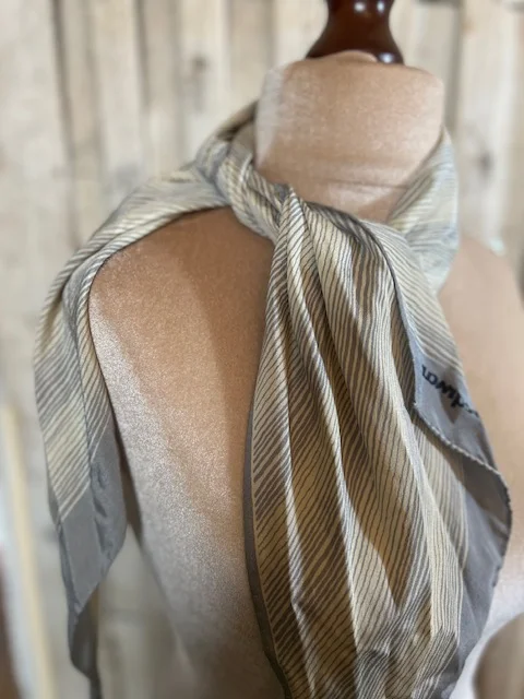 Vintage JACQMAR grey silk subtle stripe skinny scarf view 4